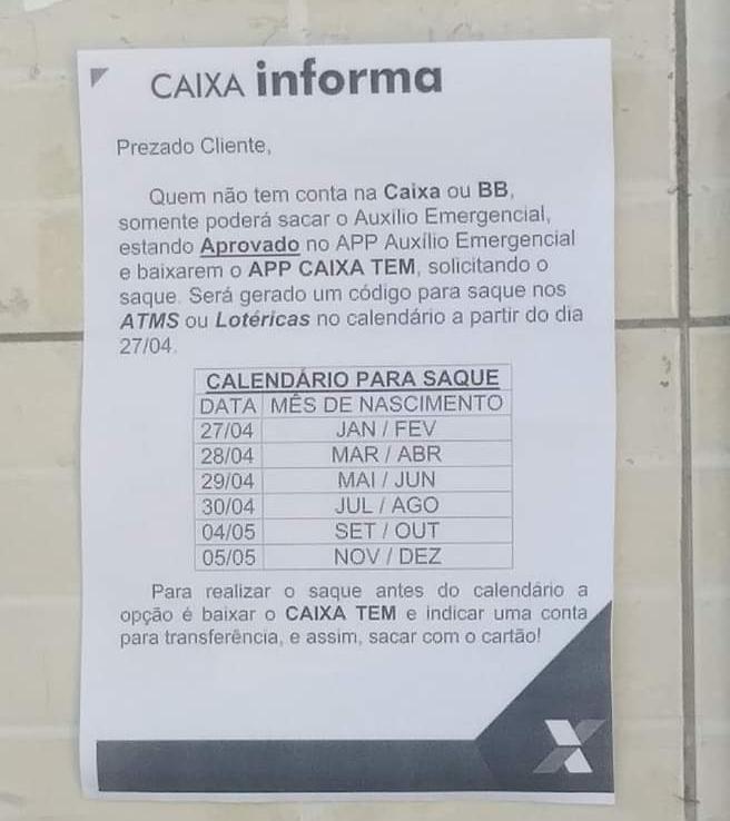 É necessário ter o aplicativo “Caixa Tem”, para aqueles sem contas bancárias na Caixa, realizarem o saque do auxílio emergencial