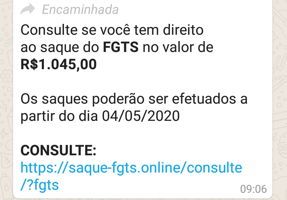 Link para consulta do FGTS é falso. NÃO clique nele