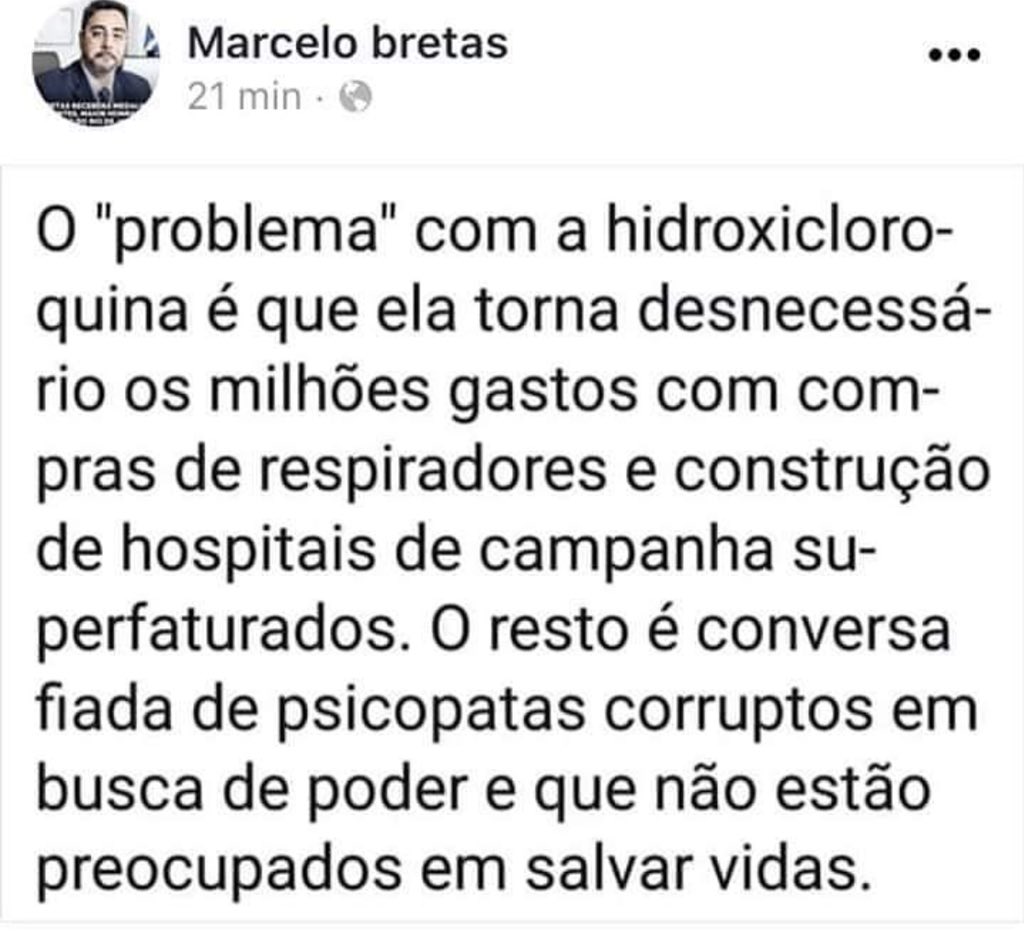 Juiz Marcelo Bretas NÃO fez post defendendo uso de remédio experimental e falando em hospitais de campanha superfaturados