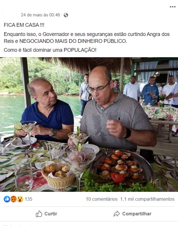 Foto de Wilson Witzel em Angra dos Reis NÃO foi tirada durante a pandemia de Covid-19