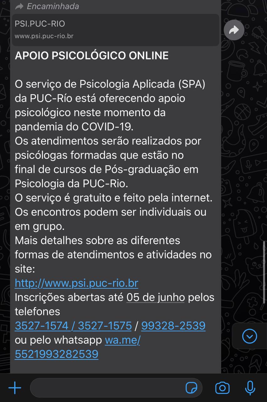 PUC-Rio oferece serviço gratuito de apoio psicológico online