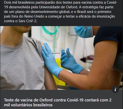 Teste de vacina de Oxford contra Covid-19 contará com 2 mil voluntários brasileiros